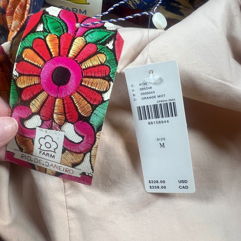 NWT Farm Rio Women's Medium Midi Dress Orange Ikat Print Beaded Straps Anthro - Picture 7 of 11